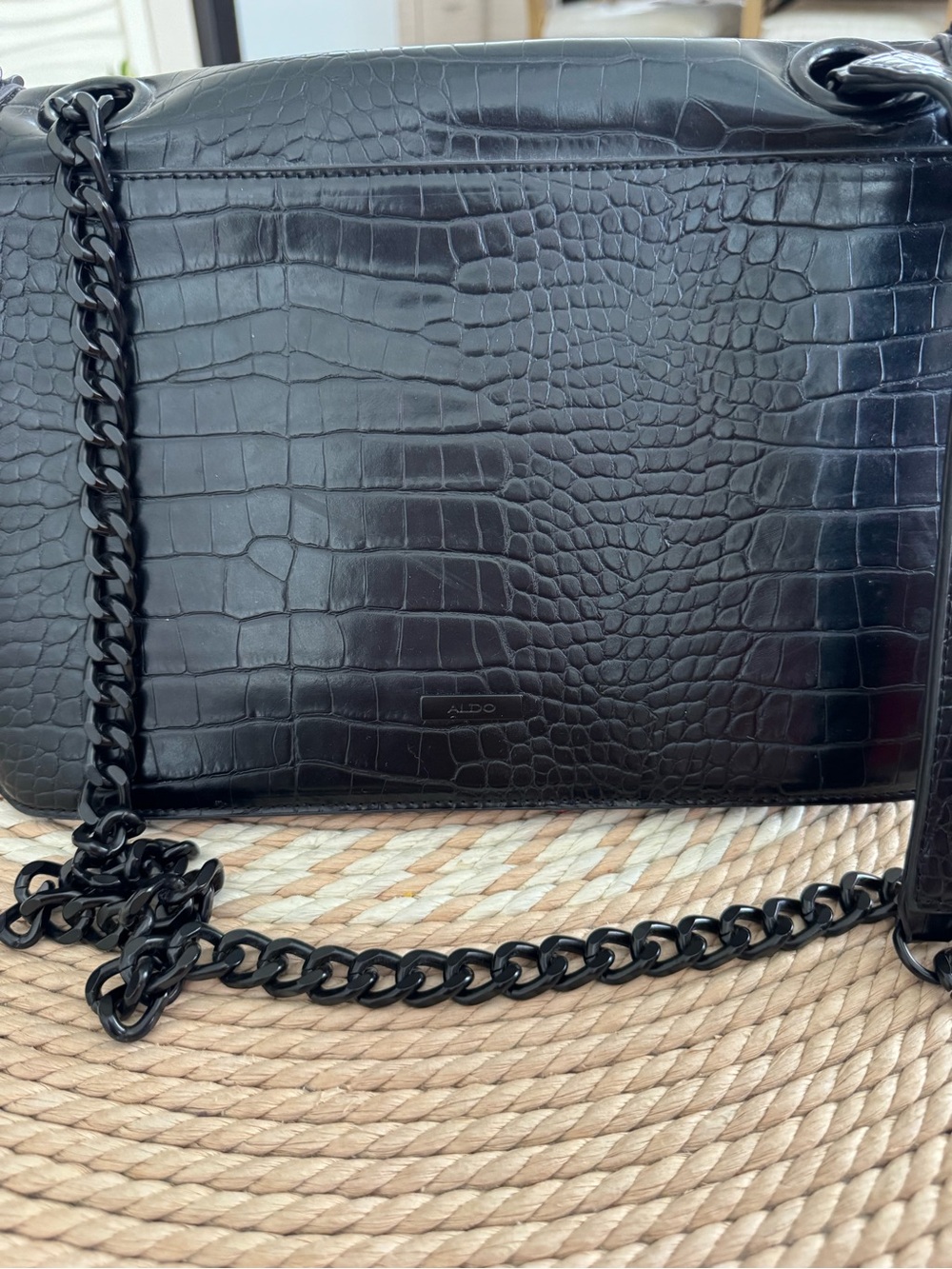 Aldo Black Croc-Embossed Chain Shoulder Bag